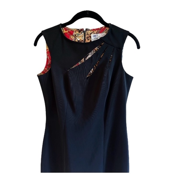 LINDA SEGAL, WOMENS BLACK PENCIL DRESS WITH FLORAL LINING. SIZE 4 - Picture 2 of 7